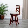 Cherry Finish, Beige Fabric Seat, 30" Bar-Back Swivel Stool