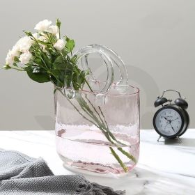 Creative Transparent glass handbag fish tank vase (Color: light pink)